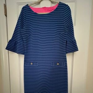 Lily Pulitzer Dress Blue Stripe Bell Sleeves SZ M